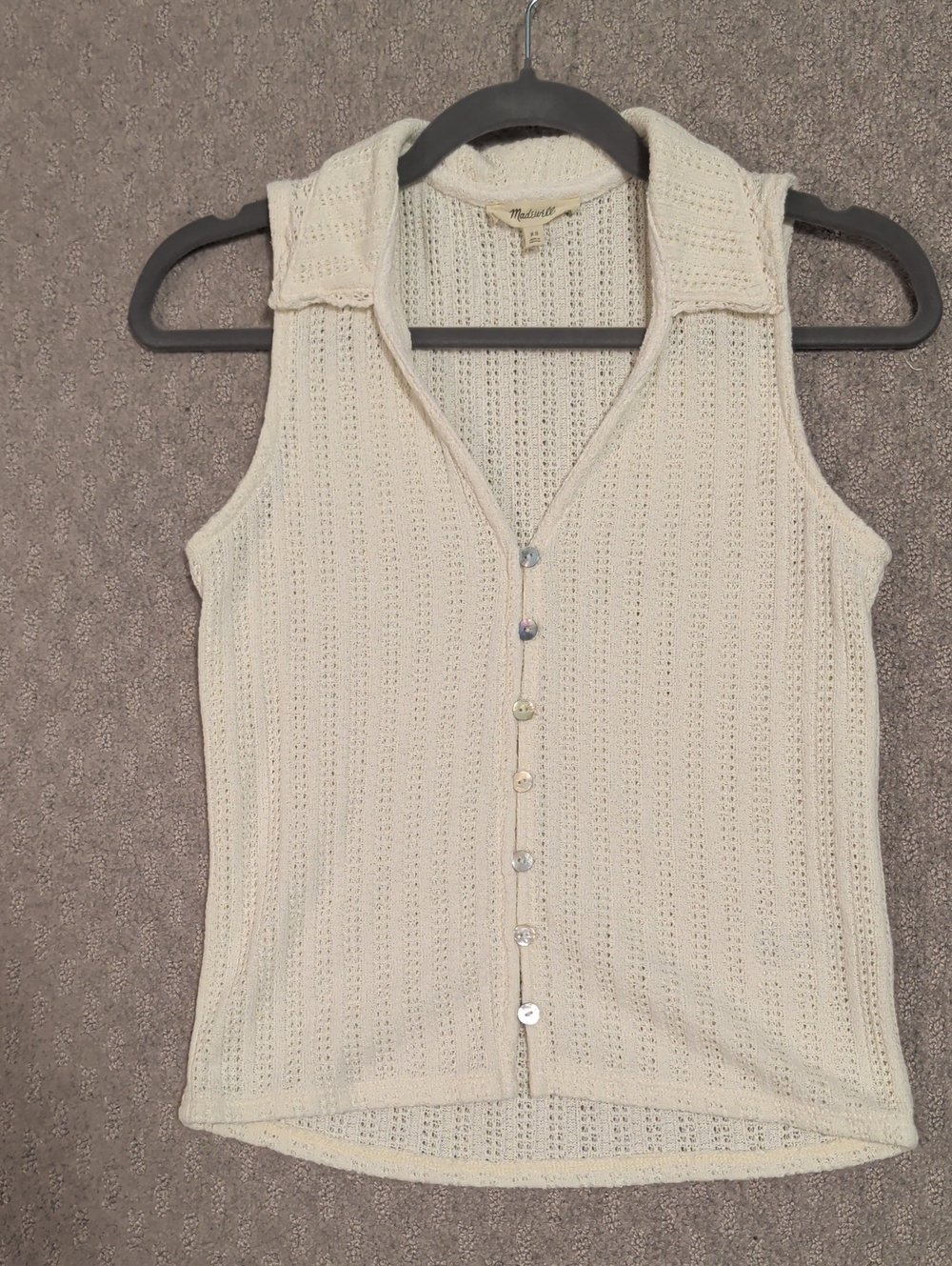 Madewell Cream Sleeveless Knit Button-Front Tank Top